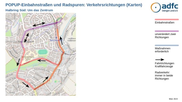 Kartendarstellung der Fahrbahnneuaufteilung fr Einbahnstraenbereiche (Halbring Sd)