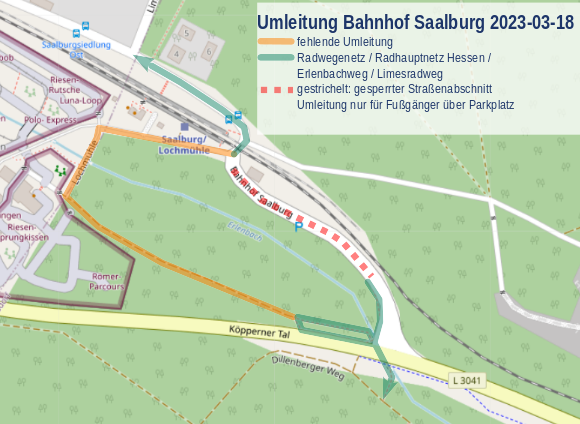 Friedrichsdorf, Bahnhof Saalburg, Baustellensituation (Karte OSM)