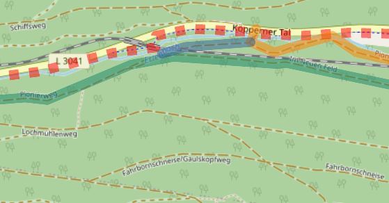 Karte mit Umleitungen zum Radweg im Kpperner Tal, Abschnitt Lochmhle - Kppern