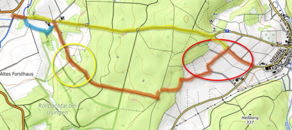 K726: Karte mit Hhenlinien und Wegvarianten