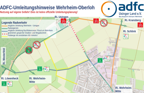 Wegzustand Radweg Wehrheim-Usingen, Höhe Ortsgrenze Wehrheim (Verkehrsführung)