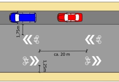 Grafik aus dem Radverkehrskonzept Hochtaunus: Abstände für Fahrradsymbole zu parkenden Fahrzeugen